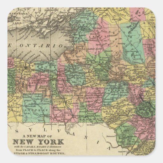 Nieuwe kaart van New York Vierkante Sticker (Voorkant)