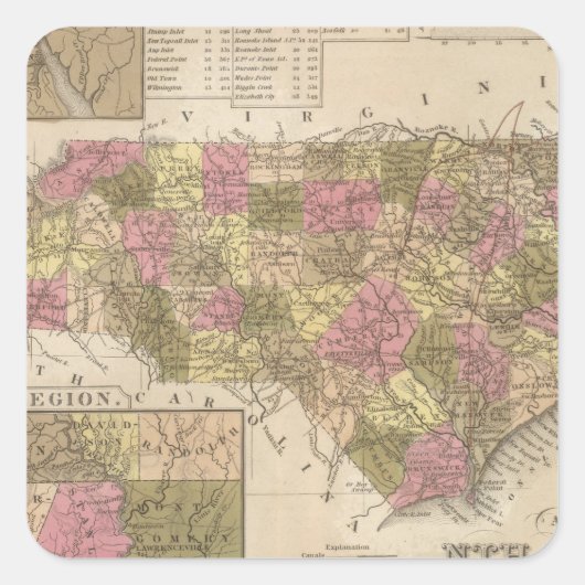 Nieuwe kaart van North Carolina Vierkante Sticker (Voorkant)