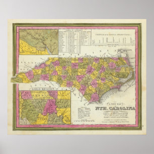 Nieuwe kaart van Nth Carolina Poster