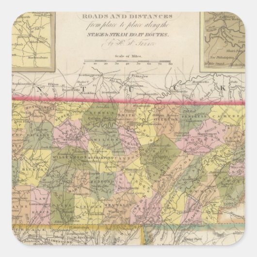 Nieuwe kaart van Tennessee Vierkante Sticker (Voorkant)