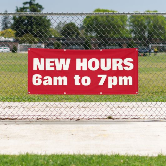 Nieuwe kantooruren Vet Rood Buiten Spandoek (Insitu)