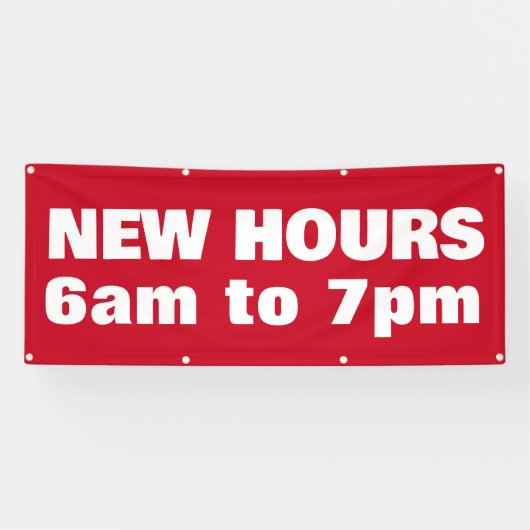 Nieuwe kantooruren Vet Rood Buiten Spandoek (Horizontaal)