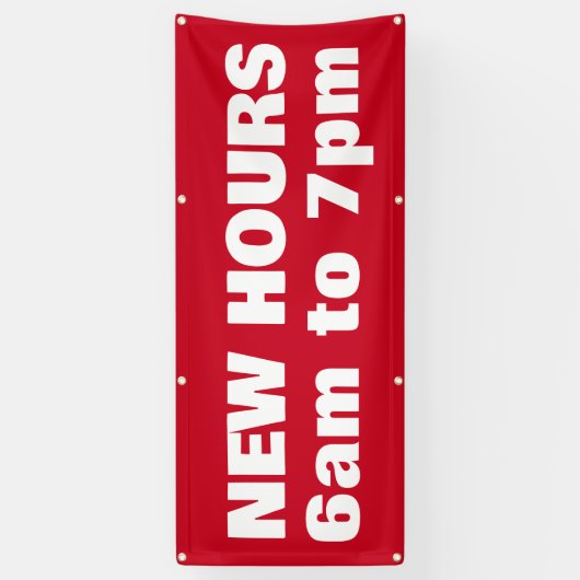 Nieuwe kantooruren Vet Rood Buiten Spandoek (Verticaal)