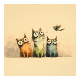 Nieuwe katten – Whimsical kattenkunst Foto Afdruk