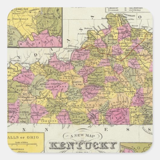 Nieuwe Kentucky-kaart Vierkante Sticker (Voorkant)