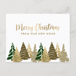 Nieuwe kerstbomen Gold Green Holiday Moving Aankondigingskaart