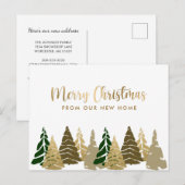 Nieuwe kerstbomen Gold Green Holiday Moving Aankondigingskaart (Voorkant / Achterkant)