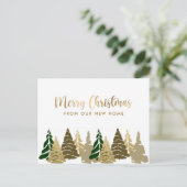 Nieuwe kerstbomen Gold Green Holiday Moving Aankondigingskaart (Staand voorkant)