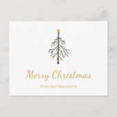 Nieuwe kerstboom goud script verhuisbericht  aankondigingskaart (Voorkant)