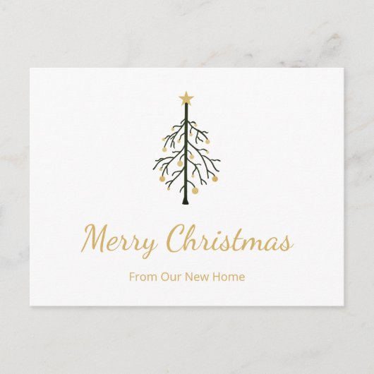 Nieuwe kerstboom goud script verhuisbericht  aankondigingskaart (Voorkant)