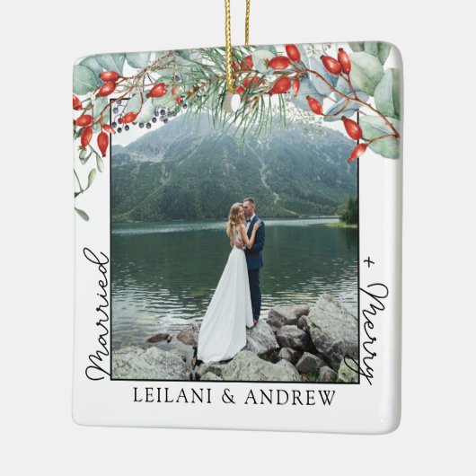 Nieuwe kerstfoto en Waterverf Holly Keramisch Ornament (Links)