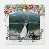 Nieuwe kerstfoto en Waterverf Holly Keramisch Ornament (Achterkant)