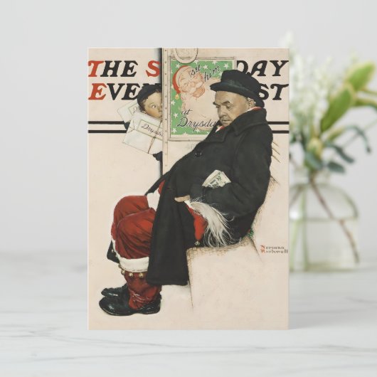 Nieuwe Kerstman in de trein Norman Rockwell The Sa Feestdagenkaart (Staand voorkant)