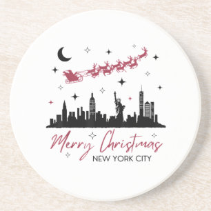 Nieuwe Kerstreis in New York City, Prettig Kerstmi Zandsteen Onderzetter