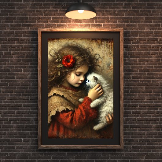 Nieuwe Kitten, Nieuwe Liefde - Jong meisje en Katt Poster