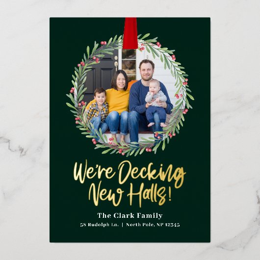 Nieuwe krans FOIL Kerstactie verhuisbericht Folie Feestdagenkaart (Voorkant)