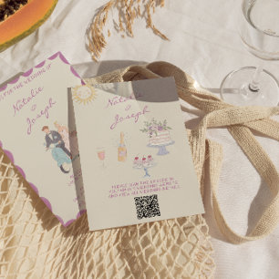 Nieuwe Kunst Handgetekende Vintage QR Code Trouwda Kaart