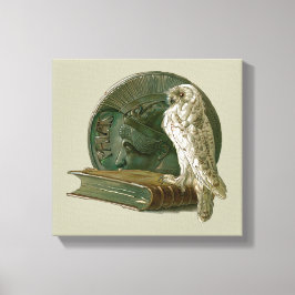  nieuwe kunst met een owl, munt en boek canvas afdruk