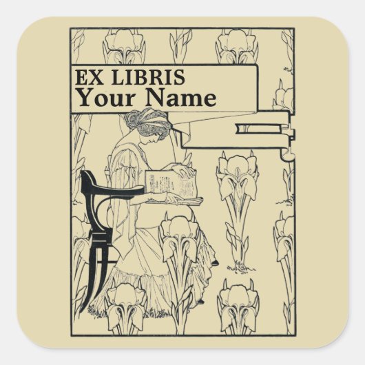 nieuwe kunststijl Ex Libris-Sjabloon Vierkante Sticker (Voorkant)