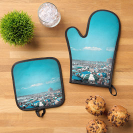 Nieuwe kustlijn strand kunst van Jersey Ovenwant & Pannenlap Set