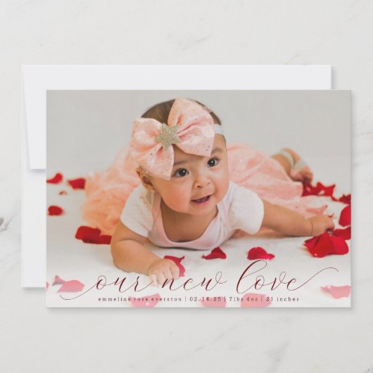 Nieuwe liefde elegante script 2 foto geboorteaanko kaart (Voorkant)