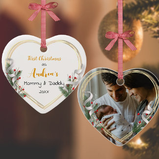 Nieuwe Lijst van mama Papa Holly & Pine Gold Foto Ornament