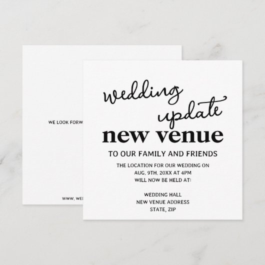 Nieuwe locatie bruiloft update Wijziging van plann Aankondiging (Voorkant / Achterkant)