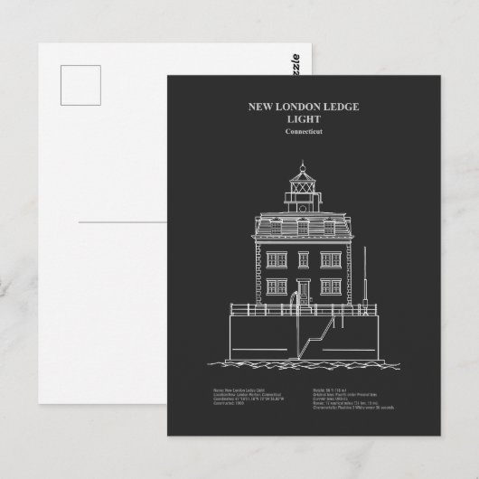 Nieuwe London Ledge Lighthouse - Connecticut – PD Briefkaart (Voorkant / Achterkant)