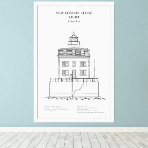 Nieuwe London Ledge vuurtoren - Connecticut - BD Canvas Afdruk