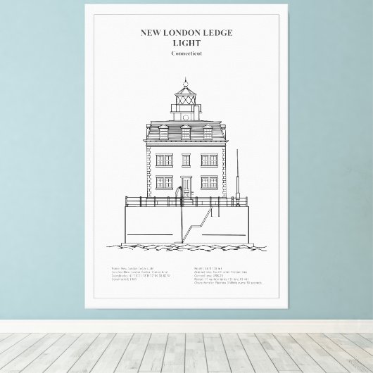 Nieuwe London Ledge vuurtoren - Connecticut - BD Canvas Afdruk (Insitu (Houten vloer))