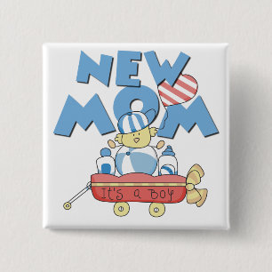 Nieuwe mam Het is een Jongen Tshirts en Gifts Vierkante Button 5,1 Cm