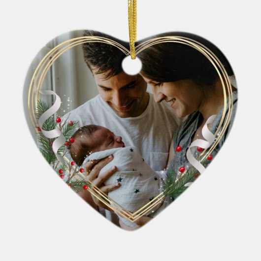 Nieuwe Mama Daddy Familie Milestone Custom Foto Keramisch Ornament (Voorkant)
