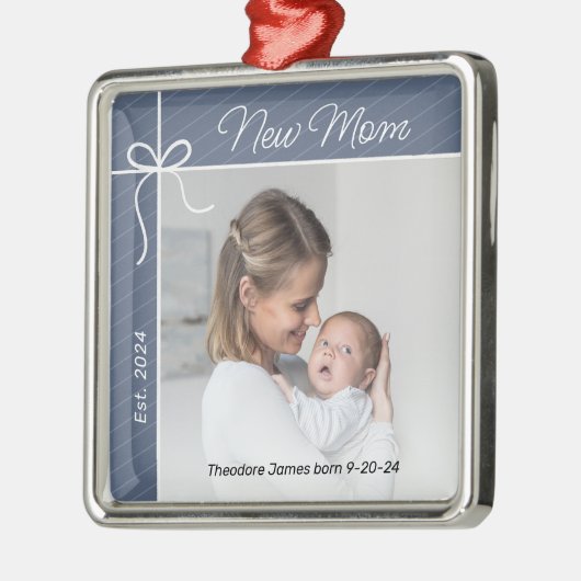 Nieuwe mama eerste kerstfoto metalen ornament (Links)