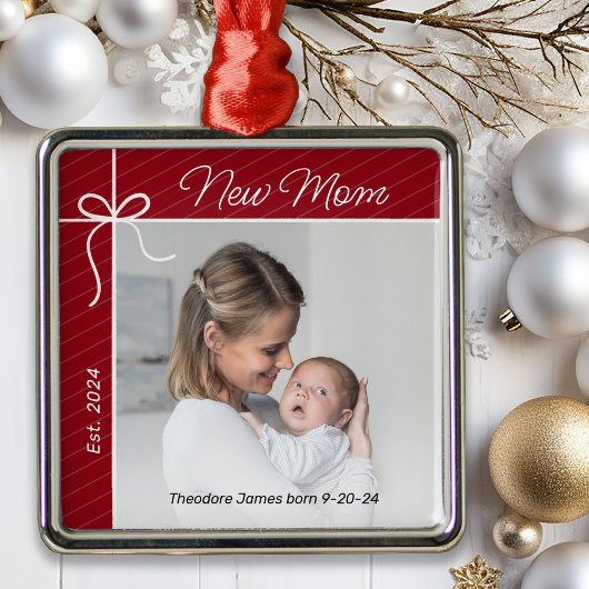 Nieuwe mama eerste kerstfoto metalen ornament