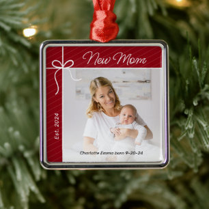 Nieuwe mama en Baby eerste kerstfoto Metalen Ornament