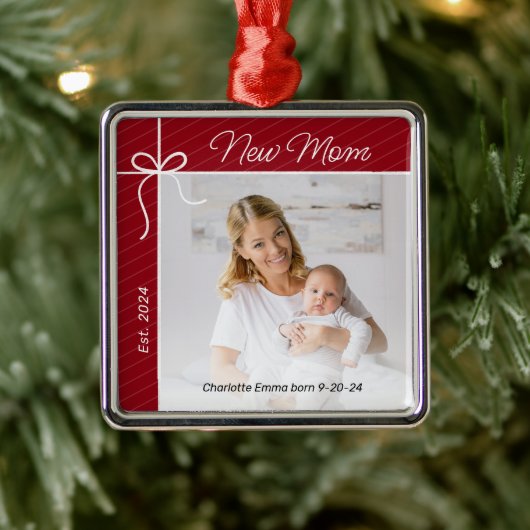 Nieuwe mama en Baby eerste kerstfoto Metalen Ornament (Boom)