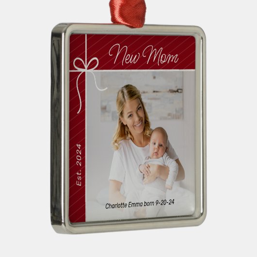 Nieuwe mama en Baby eerste kerstfoto Metalen Ornament (Rechts)