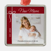 Nieuwe mama en Baby eerste kerstfoto Metalen Ornament (Voorkant)