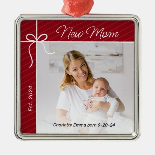 Nieuwe mama en Baby eerste kerstfoto Metalen Ornament (Voorkant)