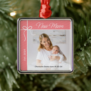 Nieuwe mama en Baby eerste kerstfoto Metalen Ornament