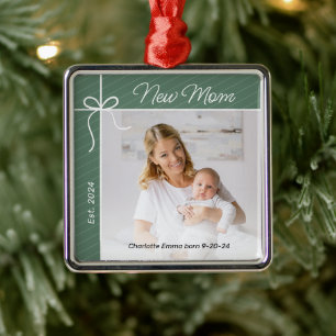 Nieuwe mama en Baby eerste kerstfoto Metalen Ornament