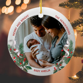 Nieuwe mama en papa 1e kerst Zilveren Lijst Foto Keramisch Ornament