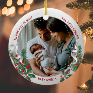 Nieuwe mama en papa 1e kerst Zilveren Lijst Foto Keramisch Ornament