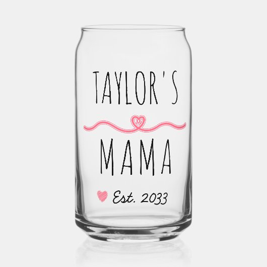 Nieuwe mama met aangepaste naam, titel & geschat j blikvorm glas (Voorkant)