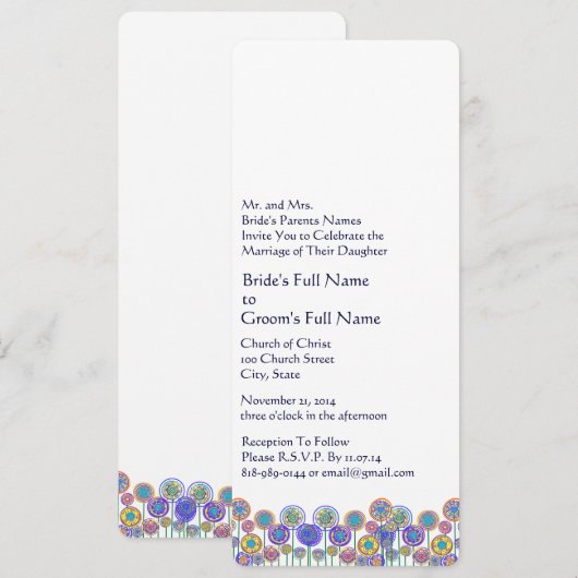 Nieuwe Maten 4.25x9.25 Leuke Bloem Huwelijksuitnod Kaart (Voorkant / Achterkant)