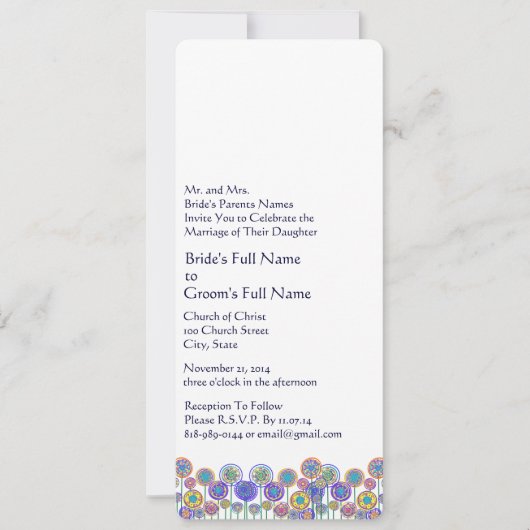 Nieuwe Maten 4.25x9.25 Leuke Bloem Huwelijksuitnod Kaart (Voorkant)