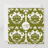 Nieuwe Maten Olive Damask Swirls Wedding Invitatio Kaart (Achterkant)