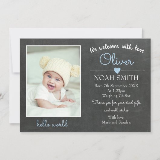 Nieuwe mededeling van de baby-jongen/bedankt uw ka aankondiging (Voorkant)