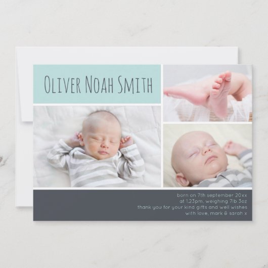 Nieuwe mededeling van de baby-jongen/bedankt uw ka bedankkaart (Voorkant)