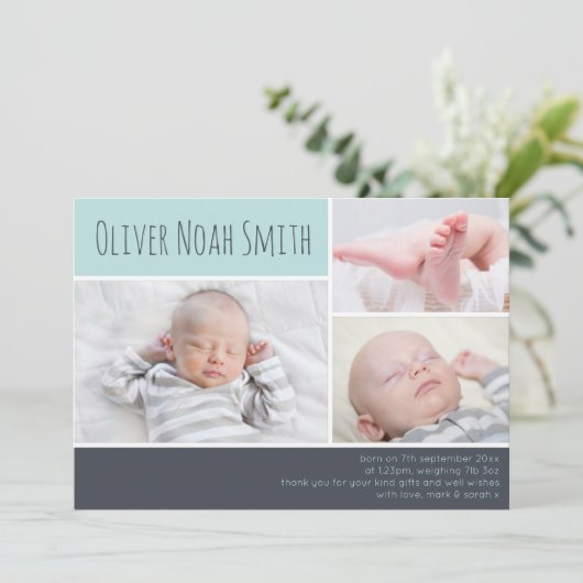 Nieuwe mededeling van de baby-jongen/bedankt uw ka bedankkaart (Staand voorkant)